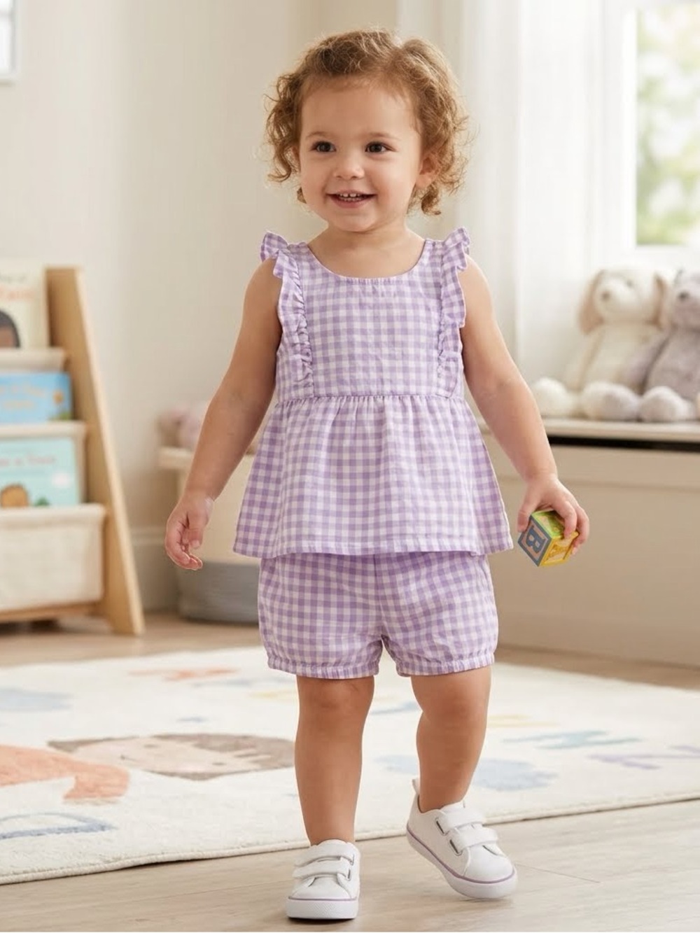 Carters 3 piece set Purple Gingham Baby Dress with White Top and pants- 2T